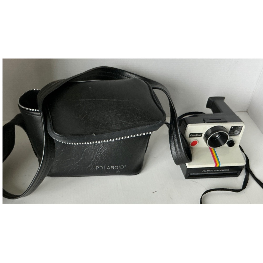 Polaroid Vintage OneStep Land Camera Rainbow Stripe With Black Case Set